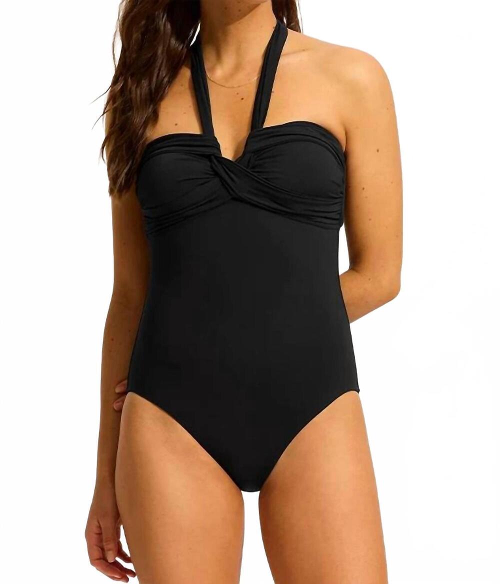 NEW SEAFOLLY halter bandeau one piece in black